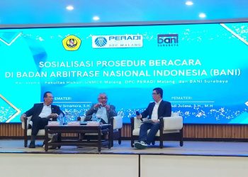 Sosialisasi prosedur beracara di Badan Arbitrase Nasional Indonesia dalam kasus sengketa bisnis yang digelar di Unmer Malang. Foto: Azmy