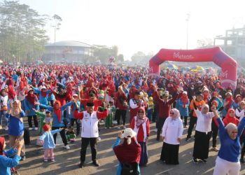 Bupati Malang, Sanusi turut mengikuti senam dalam rangka Semarak HUT ke-19 HIMPAUDI. Foto: Pemkab Malang