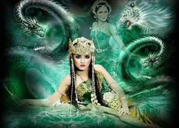 Nyi Roro Kidul di Pantai Selatan yang dimitoskan memiliki larangan memakai baju hijau pada setiap pengunjung. Foto/Pinterest