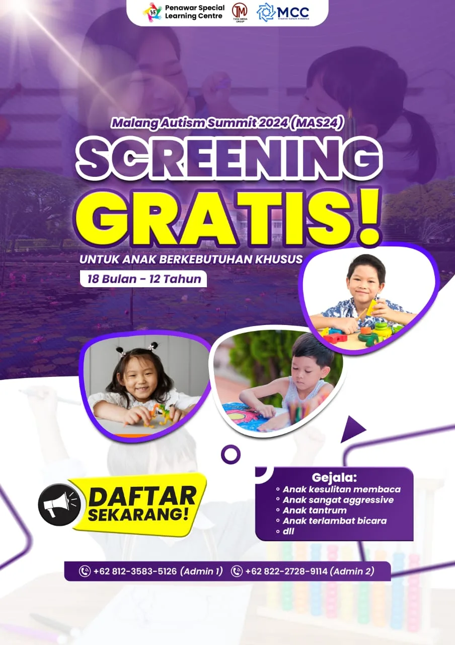Flyer layanan screening gratis gejala anak berkebutuhan khusus yang menjadi rangkaian acara Malang Autism Summit 2024./Foto: dok. MAS 24.