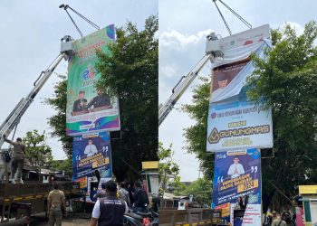 Bawaslu copot baliho bergambar Sanusi. Foto: Bawaslu Kabupaten Malang