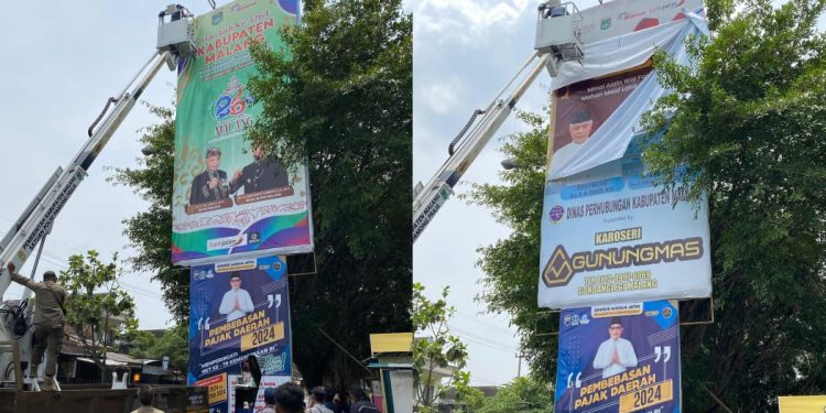 Bawaslu copot baliho bergambar Sanusi. Foto: Bawaslu Kabupaten Malang