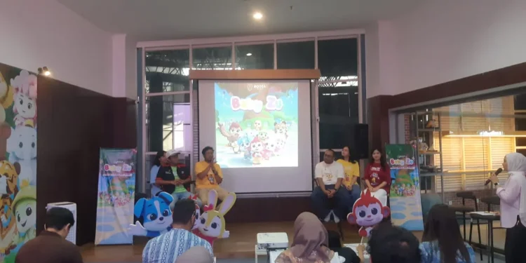 Executive Producer Baby Zu, Adithya bersama tim memaparkan serial animasi Baby Zu. (Foto/M Sholeh)
