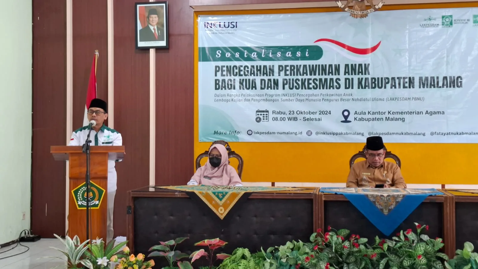 Ketua Lakpesdam PCNU Kabupaten Malang, Sutomo saat memberikan sambutan. Foto: Aisyah Nawangsari Putri