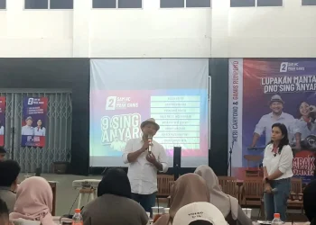 Calon Wali Kota Malang, Sam HC (Heri Cahyono) bersama wakilnya Ganis Rumpoko menyampaikan komitmen anti korupsi. (Foto/M Sholeh)