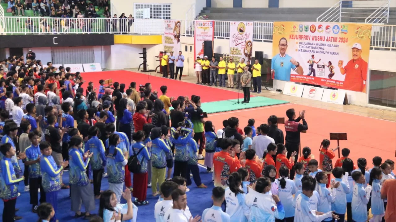 Suasana pembukaan Kejuaraan Wushu di GOR Gajahmada Kota Batu oleh Pj Wali Kota Batu. Foto: Prokopim KWB