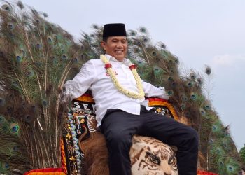 Abah Gunawan naik reog ponorogo. Foto: Aisyah Nawangsari Putri