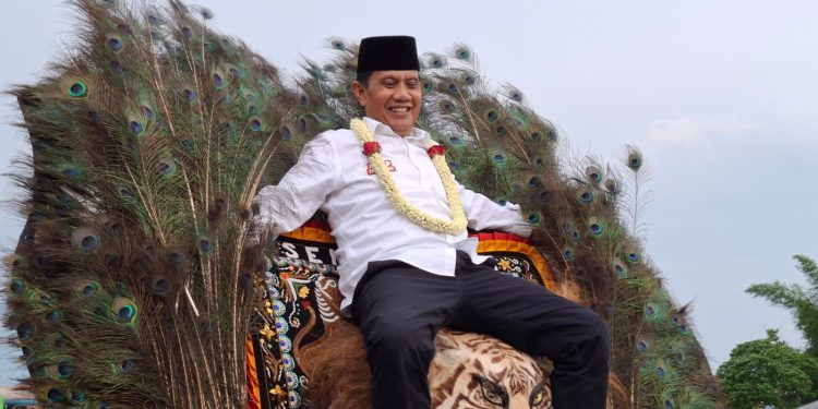 Abah Gunawan naik reog ponorogo. Foto: Aisyah Nawangsari Putri