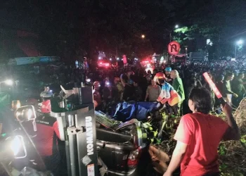 Petugas melakukan evakuasi di lokasi pohon tumbang. Foto: Polsek Singosari