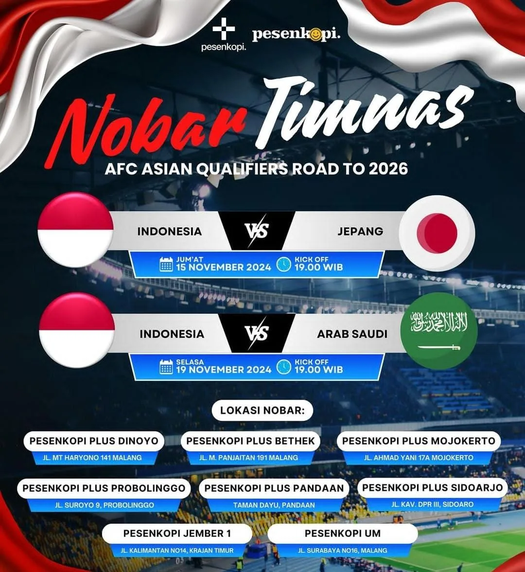 Flyer nobar Timnas Indonesia vs Arab Saudi di Pesenkopi Plus./Foto: Instagram @pesenkopiplus.