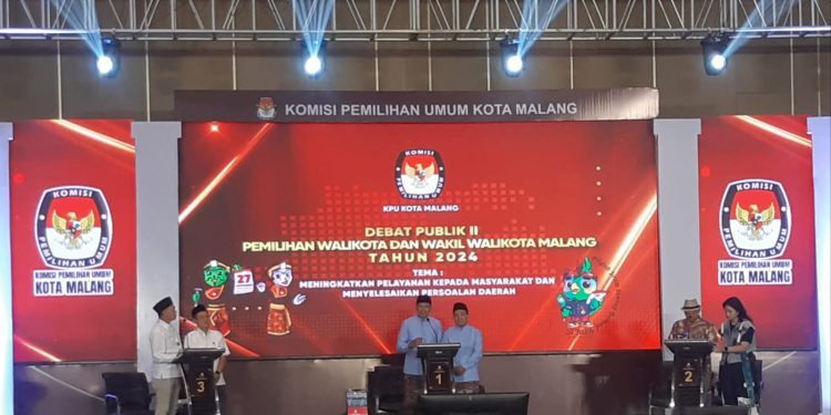 Ilustrasi, calon pemimpin Kota Malang saat melakukan debat publik Pilkada 2024. (Foto/M Sholeh)