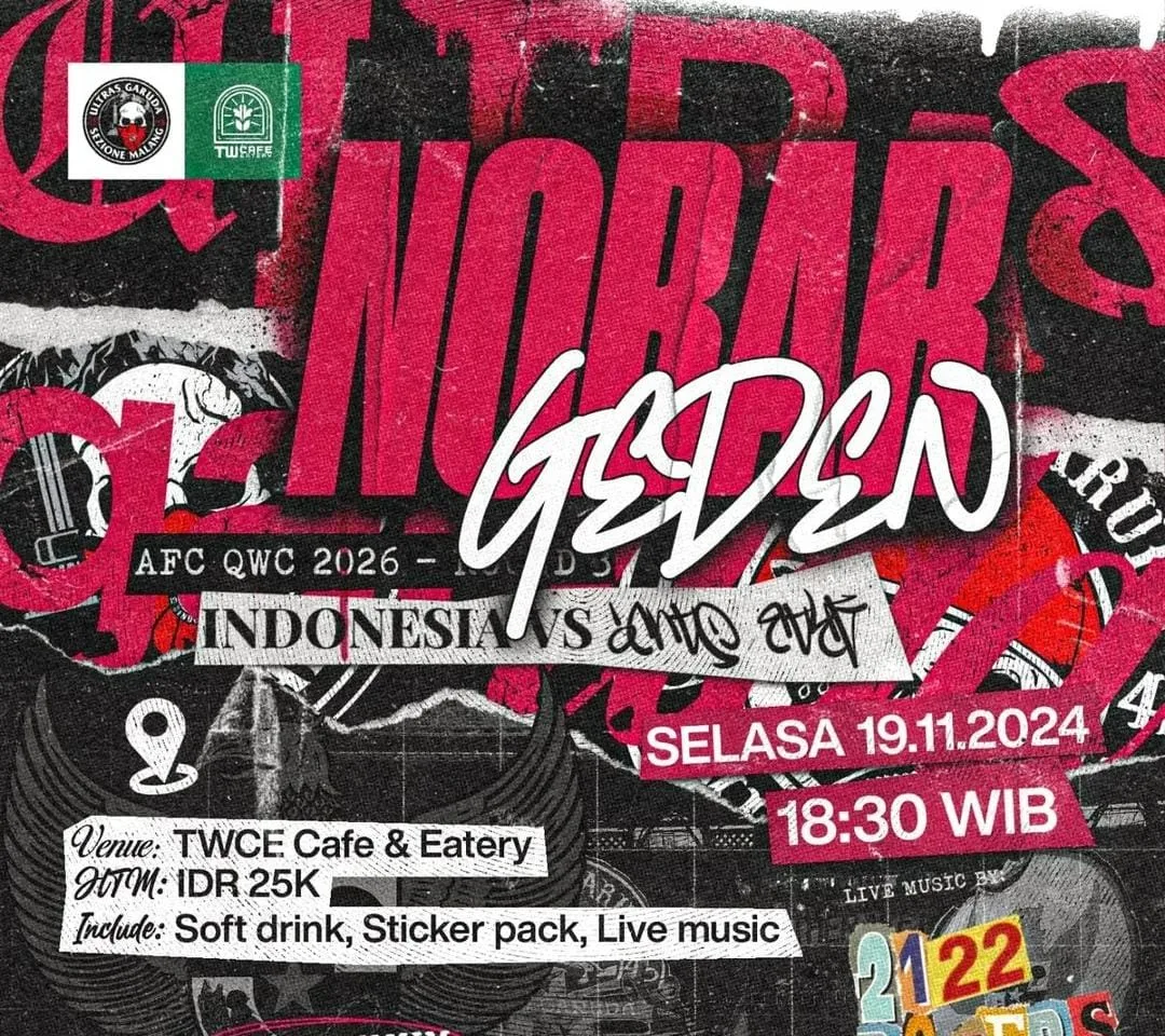 Flyer nobar Timnas Indonesia vs Arab Saudi di TW Cafe Malang./Foto: Instagram @twcafemalang.