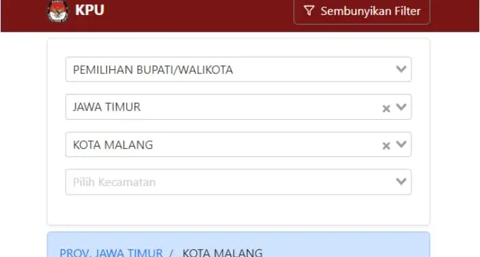Cara cek hasil hitung cepat Pilkada 2024 versi KPU berdasarkan perhitungan sementara di masing-masing TPS. /Foto: Tangkapan layar website pilkada2024.kpu.go.id.