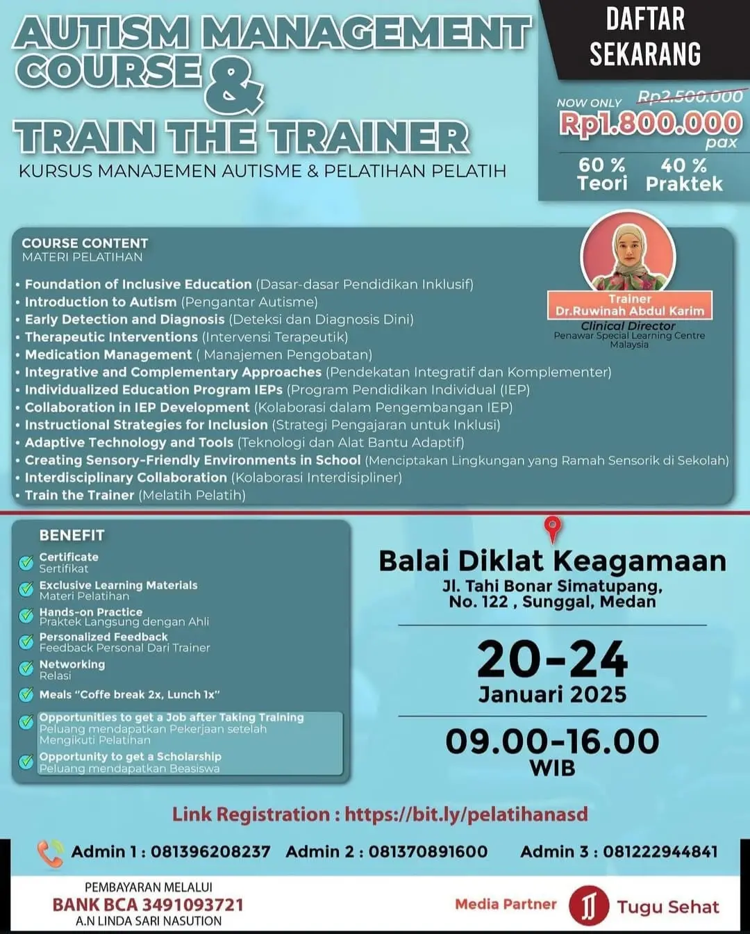 Flyer event Autism Management Course and Train The Trainer di Kota Medan./Foto: Dok. PSLC Malaysia.
