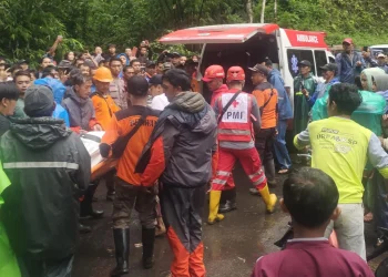 Petugas mengevakuasi jenazah pemuda Poncokusumo. Foto: PMI Kabupaten Malang