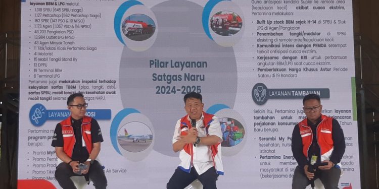 Region Manager Retail Sales Jatimbalinus, Deny Sukendar memaparkan proyeksi konsumsi BBM dan LPG saat Nataru. (Foto/M Sholeh)