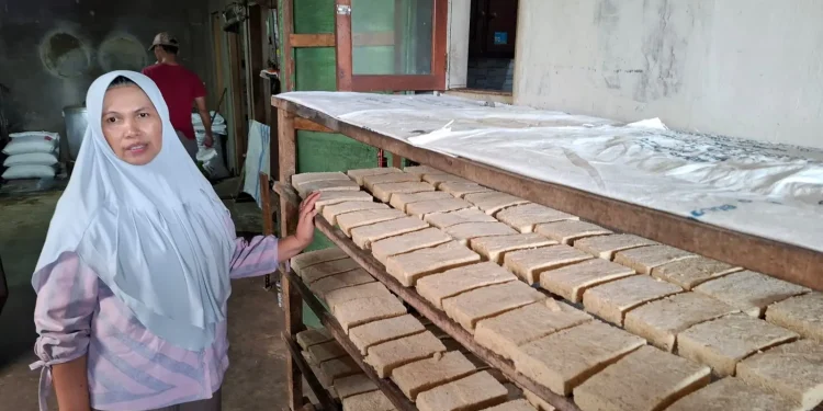 Salah satu produsen tempe menjes, Musrifah tetap bertahan meski harga bahan baku fluktuatif. Foto: Aisyah Nawangsari Putri