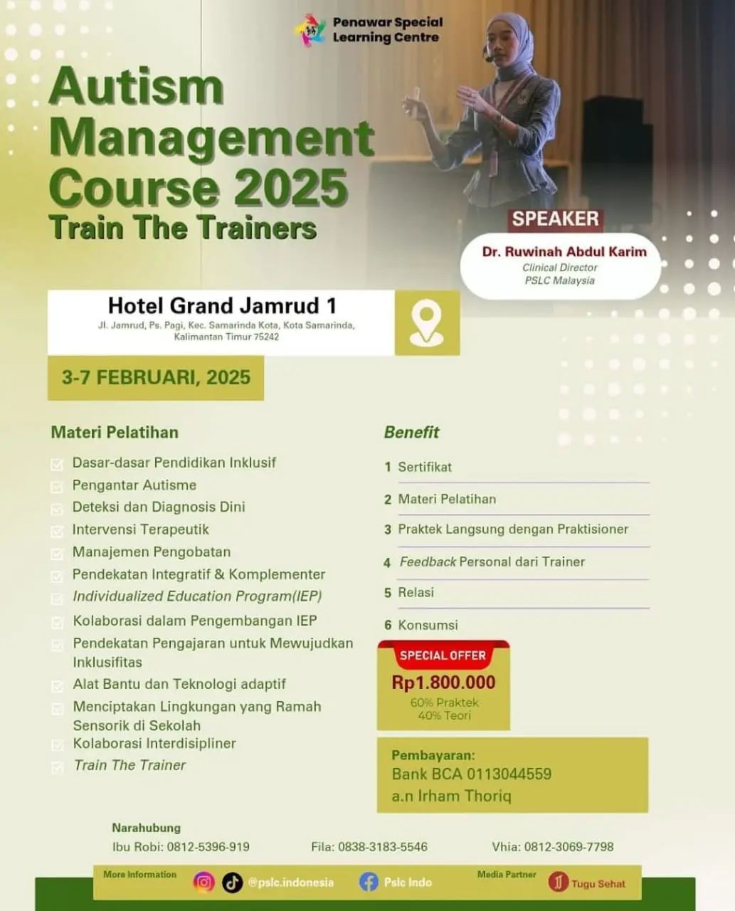 Flyer event Autism Management Course and Train The Trainers Kota Samarinda./Foto: Dok.PSLC.