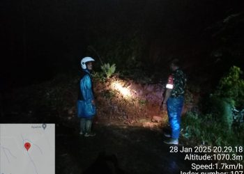 Petugas meninjau longsor yang terjadi di jalan penghubung Dusun Cungkal dan Dusun Dadapan Wetan, Desa Bendosari, Kecamatan Pujon. Foto: BPBD Kabupaten Malang