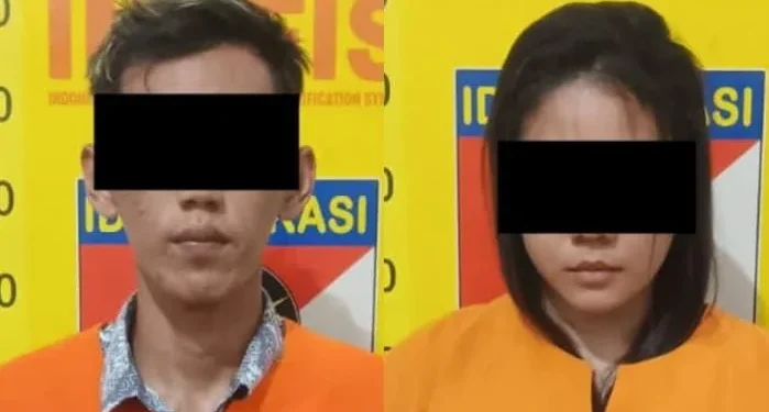 Pasangan FI dan PN ditahan lantaran menyiarkan pornografi. Foto: Polres Malang