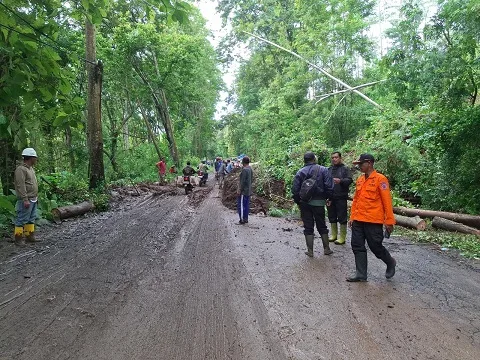 Jalur di Gunung Geger tertutup sebagian akibat tanah longsor. Foto: BPBD Kabupaten Malang