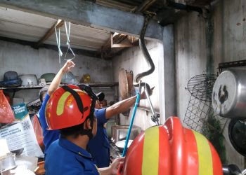 Patugas Damkar mengevakuasi ular piton yang masuk ke rumah warga. (Foto/dok. UPT Damkar Kota Malang)