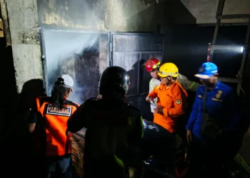 Petugas memadamkan api di pabrik tusuk sate di Wajak. Foto: Damkar Kabupaten Malang