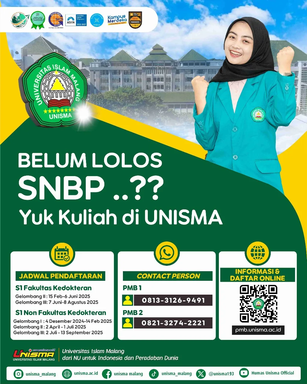 Jadwal pendaftaran mahasiswa baru Unisma tahun akademik 2025/2026./Foto: Dok. Unisma.