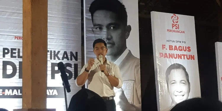 Ketua Umum PSI, Kaesang Pangarep saat menghadiri pelantikan pengurus PSI di Malang. (Foto/M Sholeh)