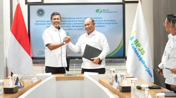 Penandatanganan Nota Kesepahaman antara BPJS Ketenagakerjaan dan Badan Gizi Nasional di Plaza BPJAMSOSTEK, Senin (21/04/2025) lalu. Foto/dok