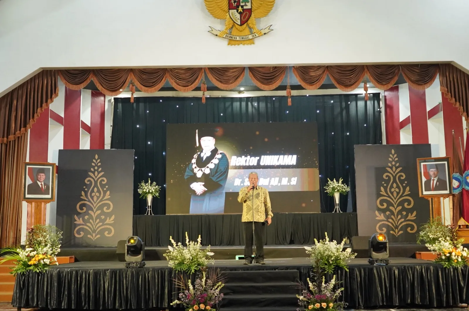 Sambutan Rektor Unikama, Dr. Sudi Dul Aji, M.Si dalam acara Grand Final Pemilihan Putra Putri Unikama 2025./Foto: Dok. Unikama.
