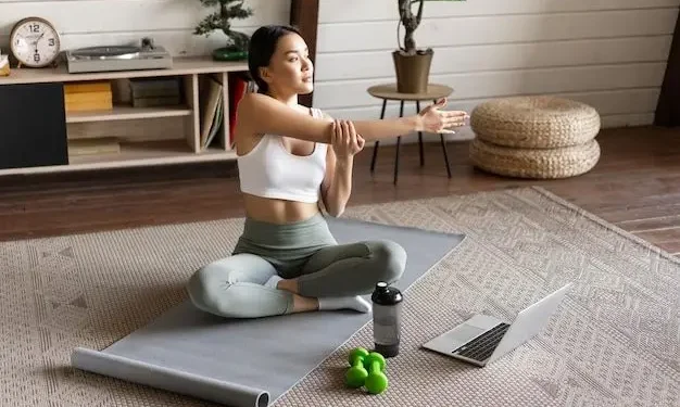 Ilustrasi gerakan full body stretching yang dapat dilakukan di rumah (Foto: Pinterest/Freepik)