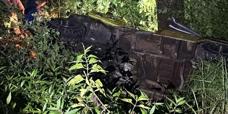 Kondisi mobil Land Cruiser yang terjun ke jurang di Gubugklakah. Foto: Satlantas Polres Malang
