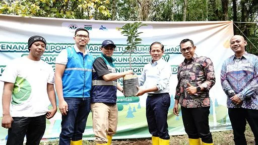 Menteri LHK Hanif Faisol Nurofiq saat menanam pohon di kawasan Arboretum, hulu DAS Brantas di Kota Batu. Foto: Azmy