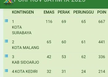 Klasemen sementara porprov Jatim 2025
