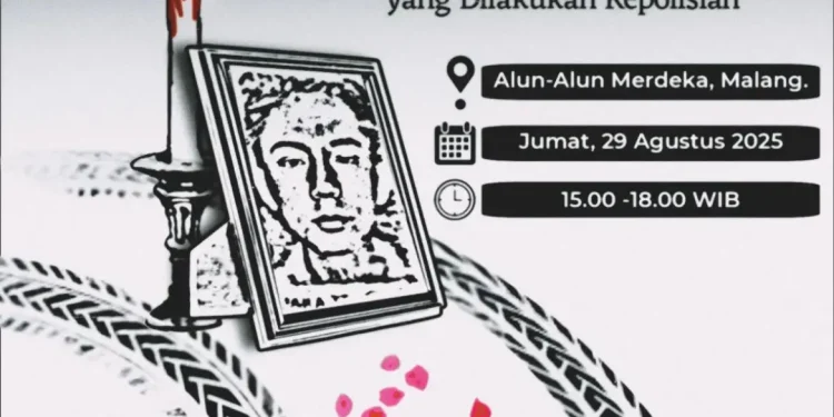 Pamflet aksi solidaritas yang akan digelar di Kota Malang untuk Affan Kurniawan yang tewas dilindas mobil Brimob. (Foto/ist)