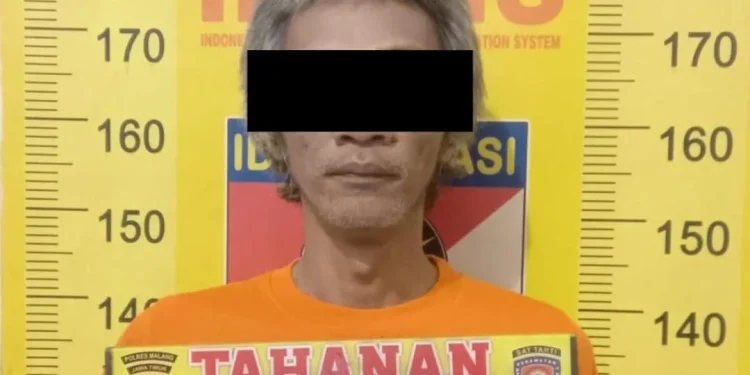 Tersangka AM usai diamankan polisi setelah terciduk tanam ganja. Foto: Polres Malang