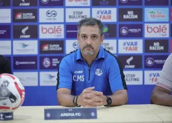 Laga Arema FC vs Bhayangkara Presisi FC, Marcos Santos optimis amankan tiga poin. /Foto: Tugujatim.id/Dani Kristian Wardhana