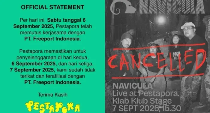 Deretan musisi dan band memutuskan batal tampil di Pestapora 2025 karena kontroversi sponsor. /Foto: Kolase Instagram @pestapora dan @naviculamusic.