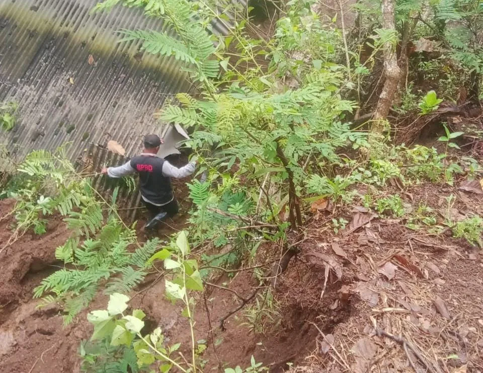 Petugas meninjau tanah longsor yang terjadi di Tirtoyudo. Foto: BPBD Kabupaten Malang