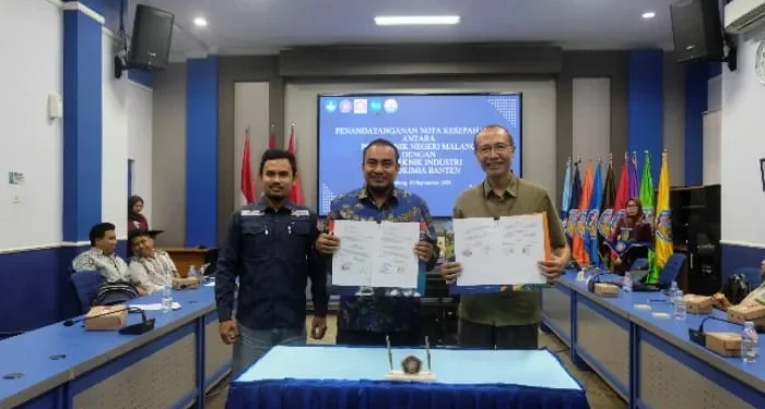 Polinema menjalin kerja sama dengan Politeknik Industri Petrokimia Banten (PIPB) dalam rangka meningkatkan kualitas pendidikan vokasi. /Foto: Dok. Polinema.