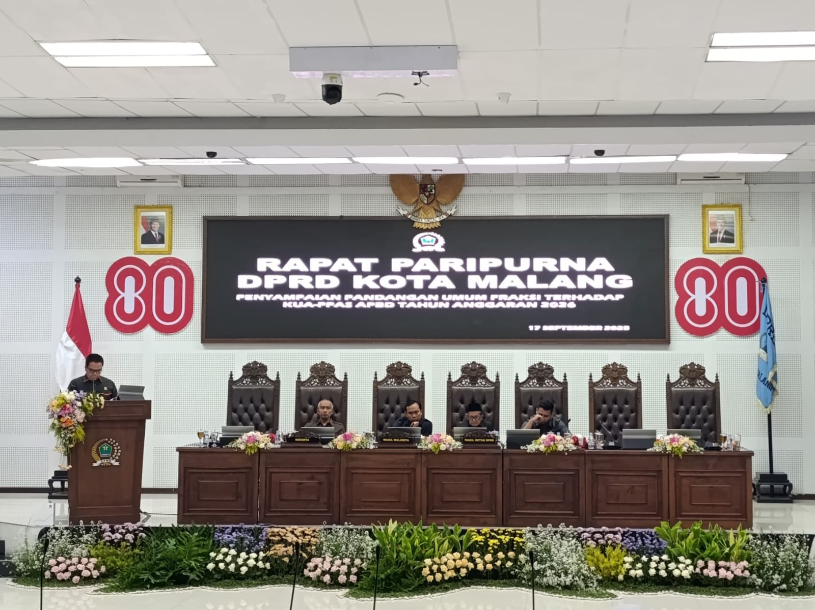Fraksi DPRD Kota Malang menyampaikan pandangan umum terhadap Ranperda KUA PPAS APBD 2026. (Foto/M Sholeh)