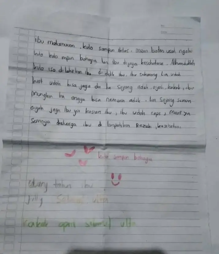 Penampakan surat yang ditinggalkan remaja putri hilang di Kota Batu untuk ibunya. Foto: Dok