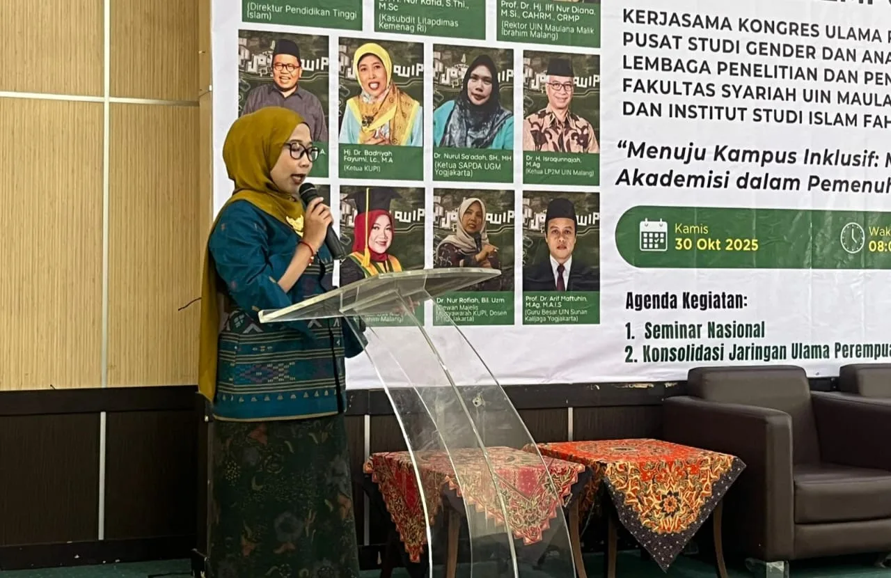 Sambutan Kepala PSGAD UIN Malang, Aprilia Mega, M.Si./Foto: Tugumalang.id/Bagus Rachmad Saputra.