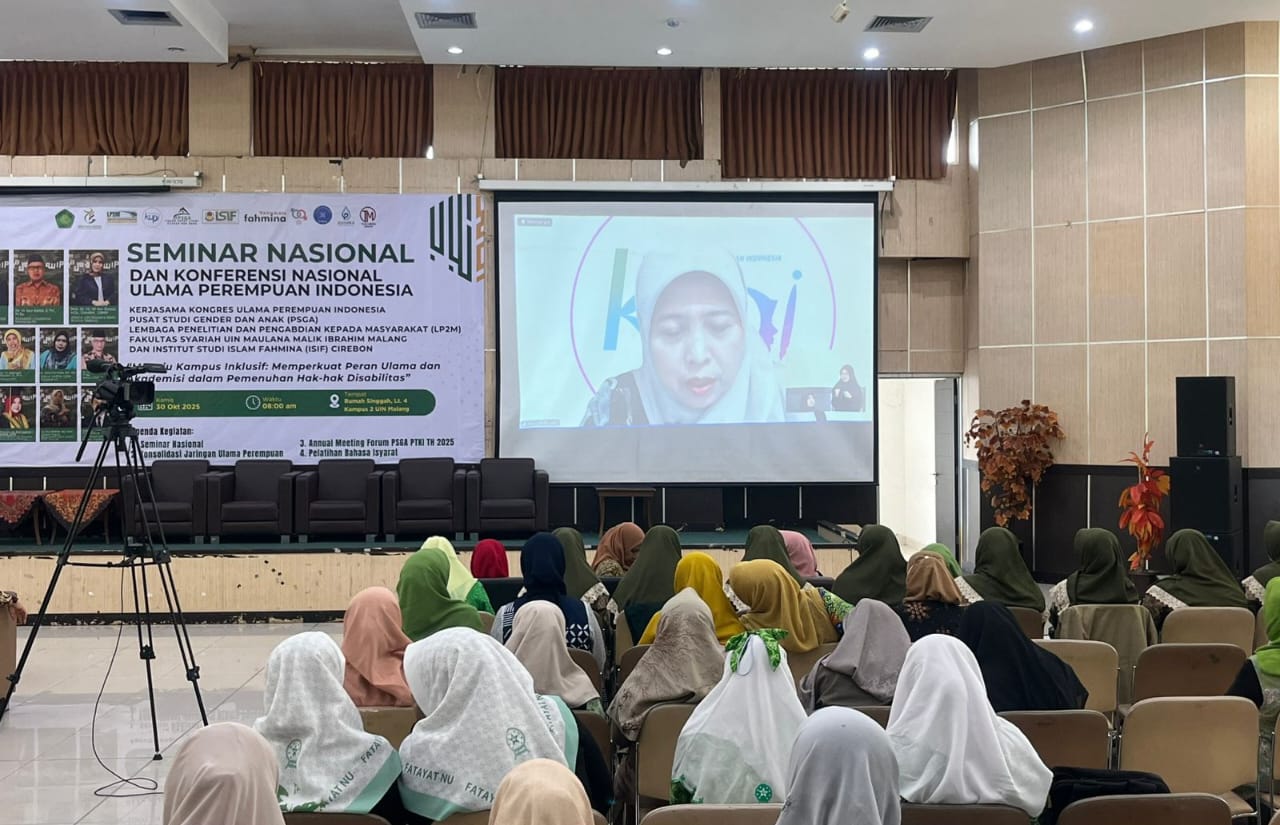 Sambutan Ketua KUPI, Dr. Badriyah Fayumi yang hadir secara daring./Foto: Tugumalang.id/Bagus Rachmad Saputra.