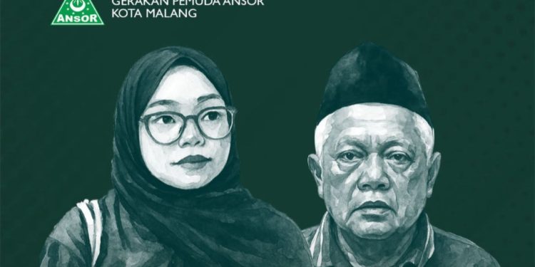Poster bergambar Sahara dan Yai Mim yang dibuat GP Ansor Kota Malang. Foto: Instagram GP Ansor Kota Malang