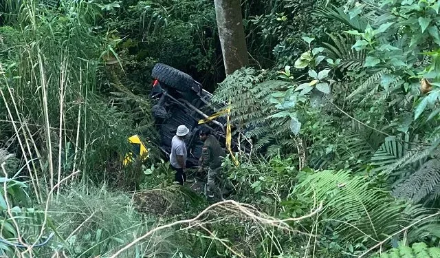 Jeep Hardtop terperosok ke jurang di Desa Ngadas, Kecamatan Poncokusumo. Foto: Polsek Poncokusumo