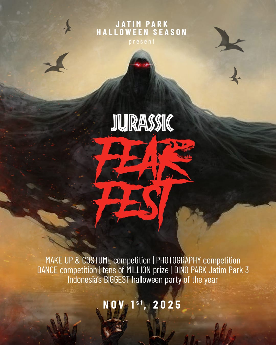 Keseruan pesta halloween di Jurassic Fear Fest 2025. Foto: Dok. Jatim Park Group