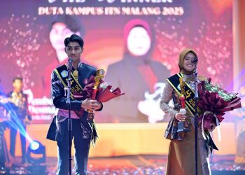 Oemboe Toenggoe Mbili Desmas (Arsitektur S-1), dan Audrey Shabuna Jarsiy Sanjaya (Bisnis Digital S-1) resmi dinobatkan sebagai The Winner Duta Kampus ITN Malang 2025. Foto/dok ITN Malang
