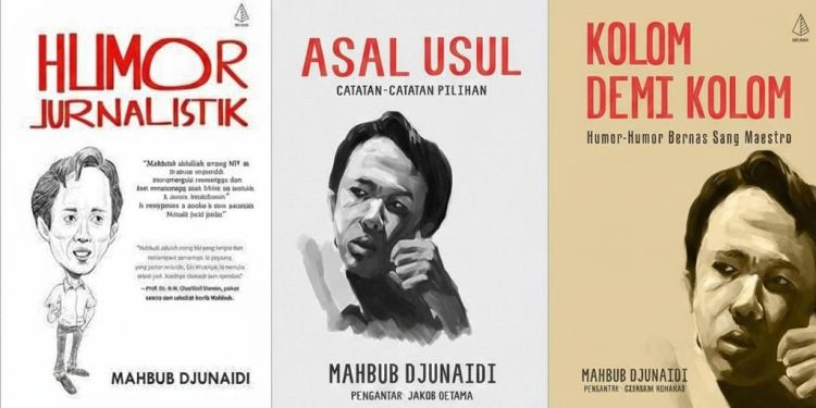 Cover tiga buku Mahbub Djunaidi dengan judul; Humor Jurnalistik, Kolom demi Kolom dan Asal Usul. Foto: Pinterest.